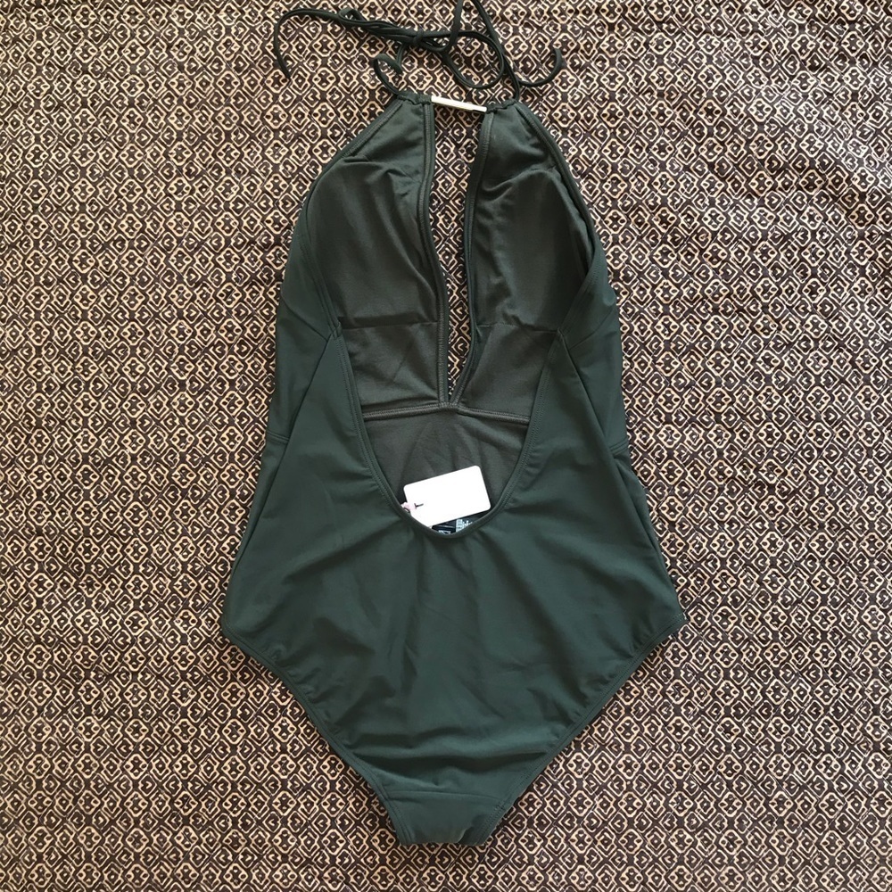 NEW NWT NEW TED BAKER Pikaa Halter One Piece Swimsuit solid army green v neck - Picture 4 of 13